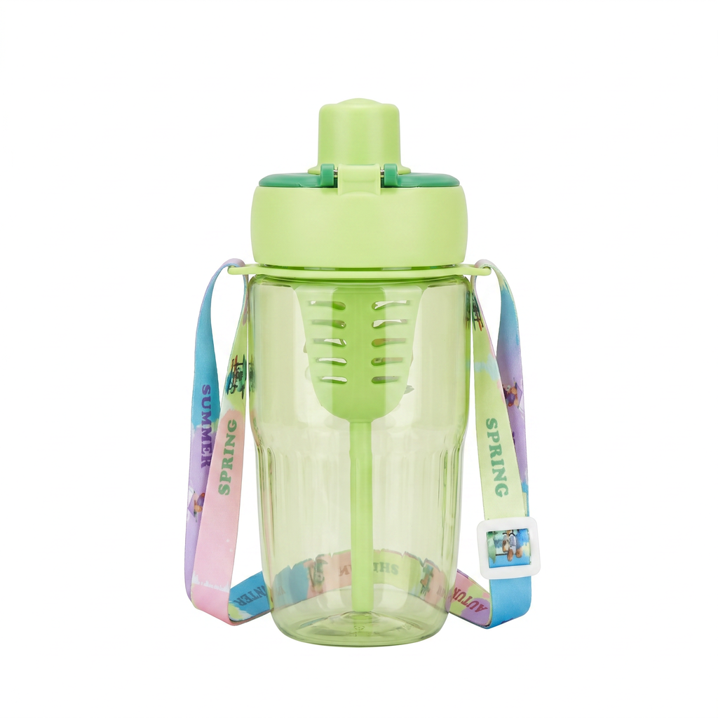 2-in-1 Dual-Lid "Spring Meadow" Bear Water Bottle | Green