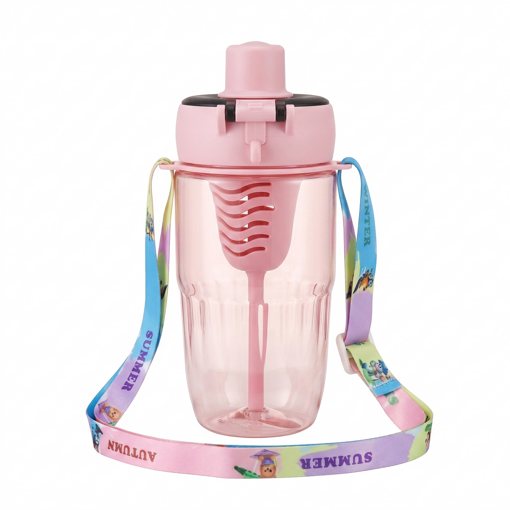 2-in-1 Dual-Lid "Autumn Garden" Bear Water Bottle |Pink