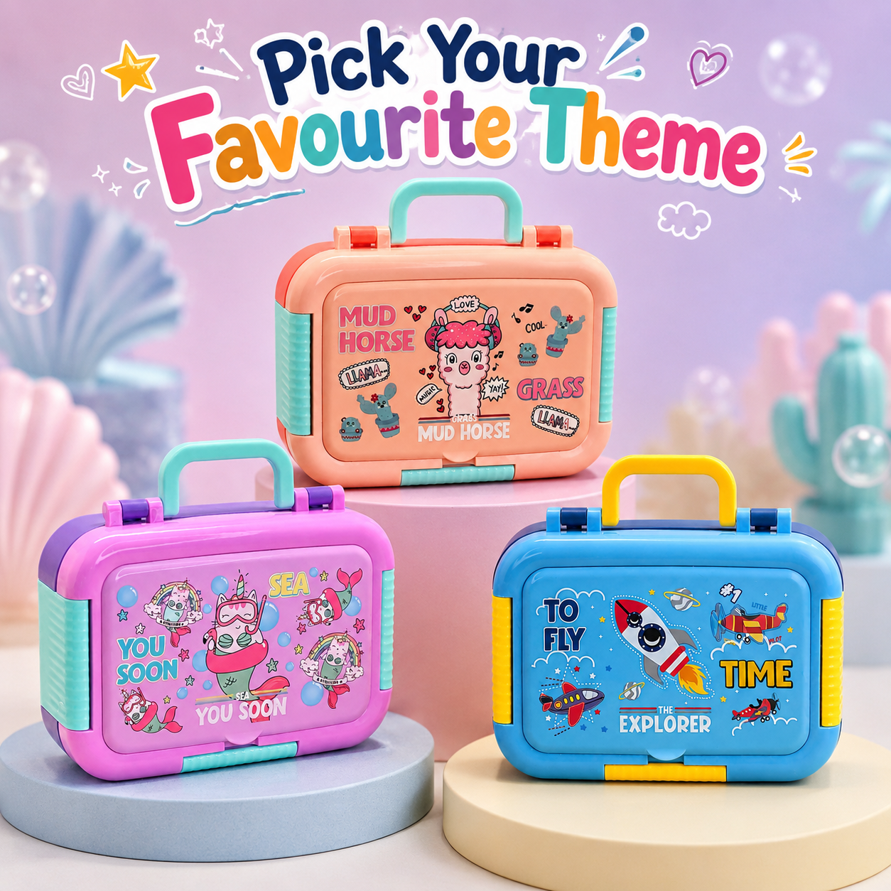Premium Stainless Steel Kids Bento Box (Mud Horse Theme)