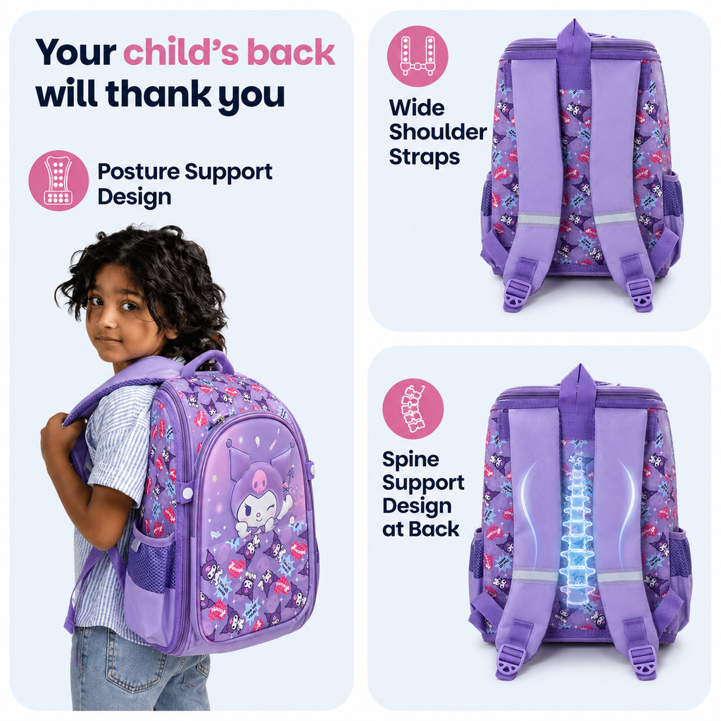 Kuromi 16" Hard-Shell School Backpack with Utility Pouch