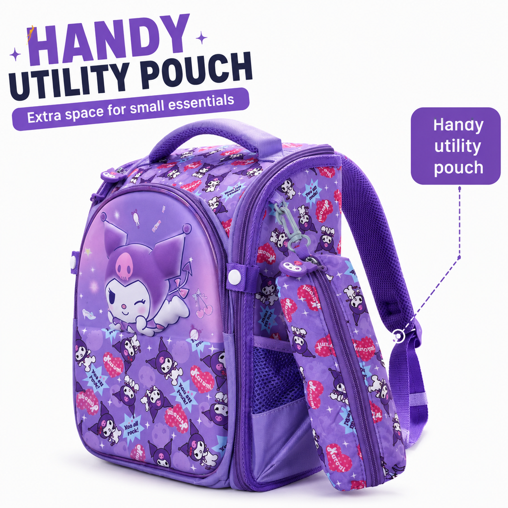 Kuromi 16" Hard-Shell School Backpack with Utility Pouch