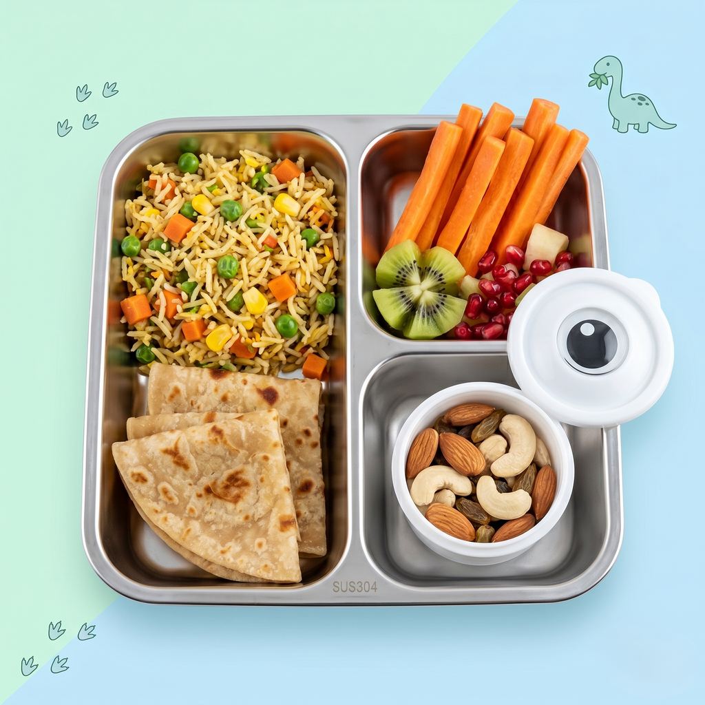 Dino-Yellow Giant 1120ml Double Layer Stainless Steel Bento Box