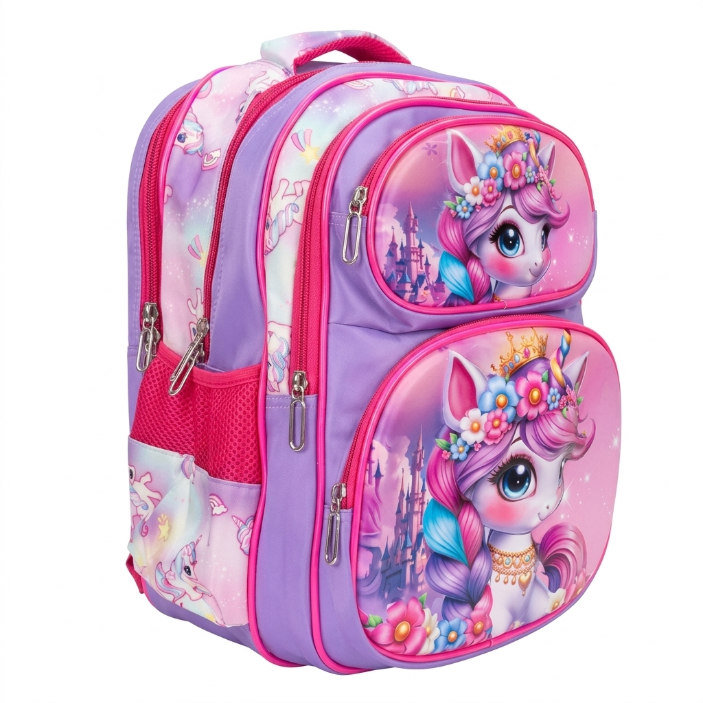 16" Magical Princess Unicorn Large School Backpack | Ergonomic Multi-Pocket Bag for Girls