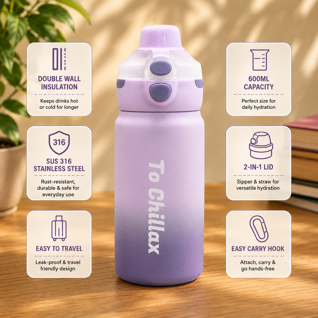 600ml Chillax Insulated Bottle – Lavender