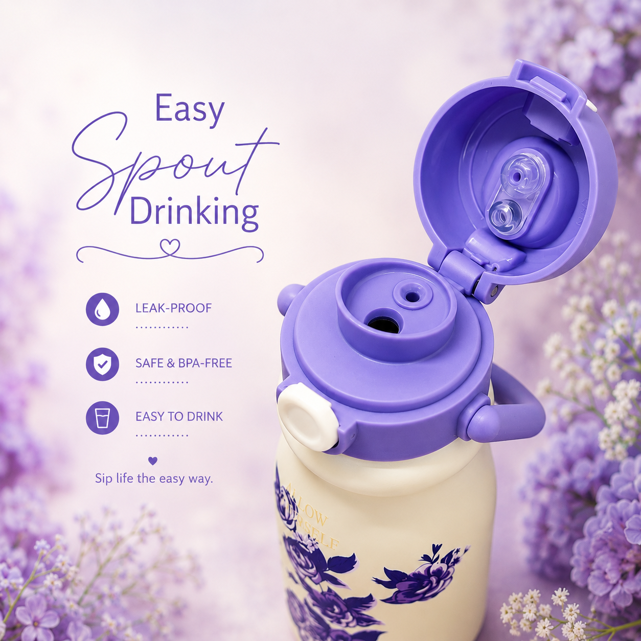 500ml Flower Insulated Steel Bottle – Lavender