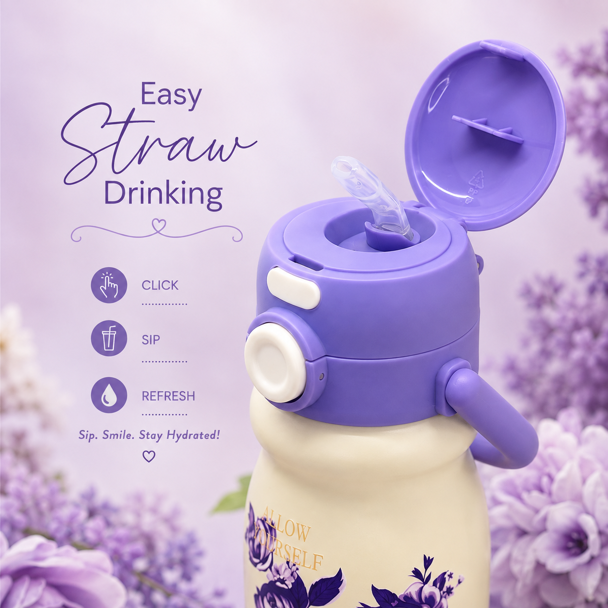 500ml Flower Insulated Steel Bottle – Lavender