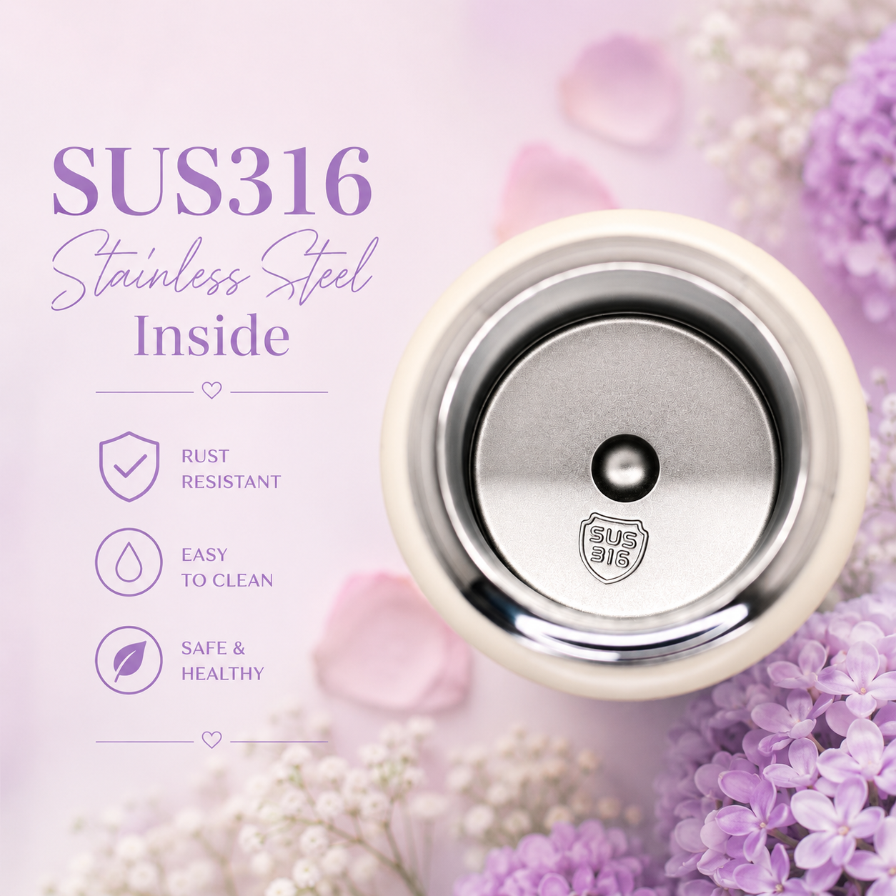 500ml Flower Insulated Steel Bottle – Lavender