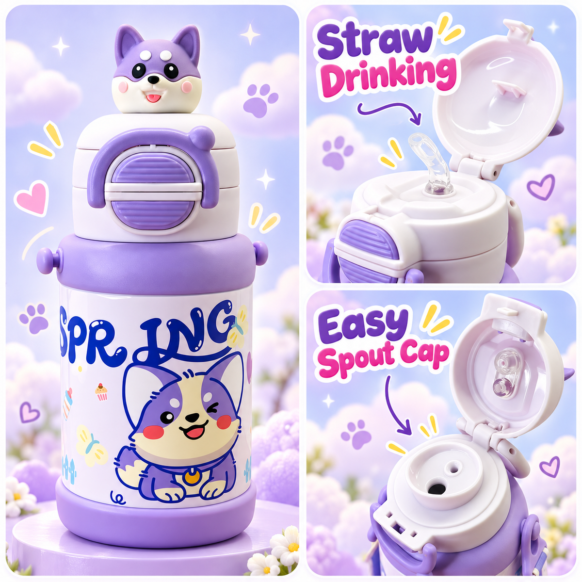 500ml Lavender Puppy Insulated Bottle