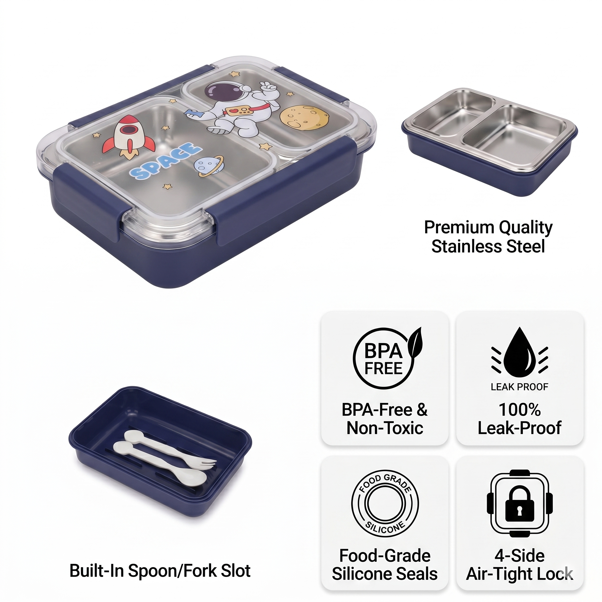 "Space Odyssey" 750ml PU Insulated Dual-Container Kids Lunchbox