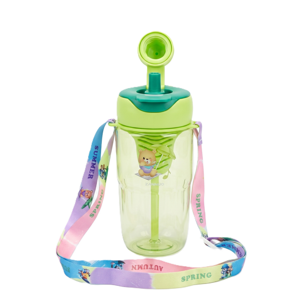 2-in-1 Dual-Lid "Spring Meadow" Bear Water Bottle | Green