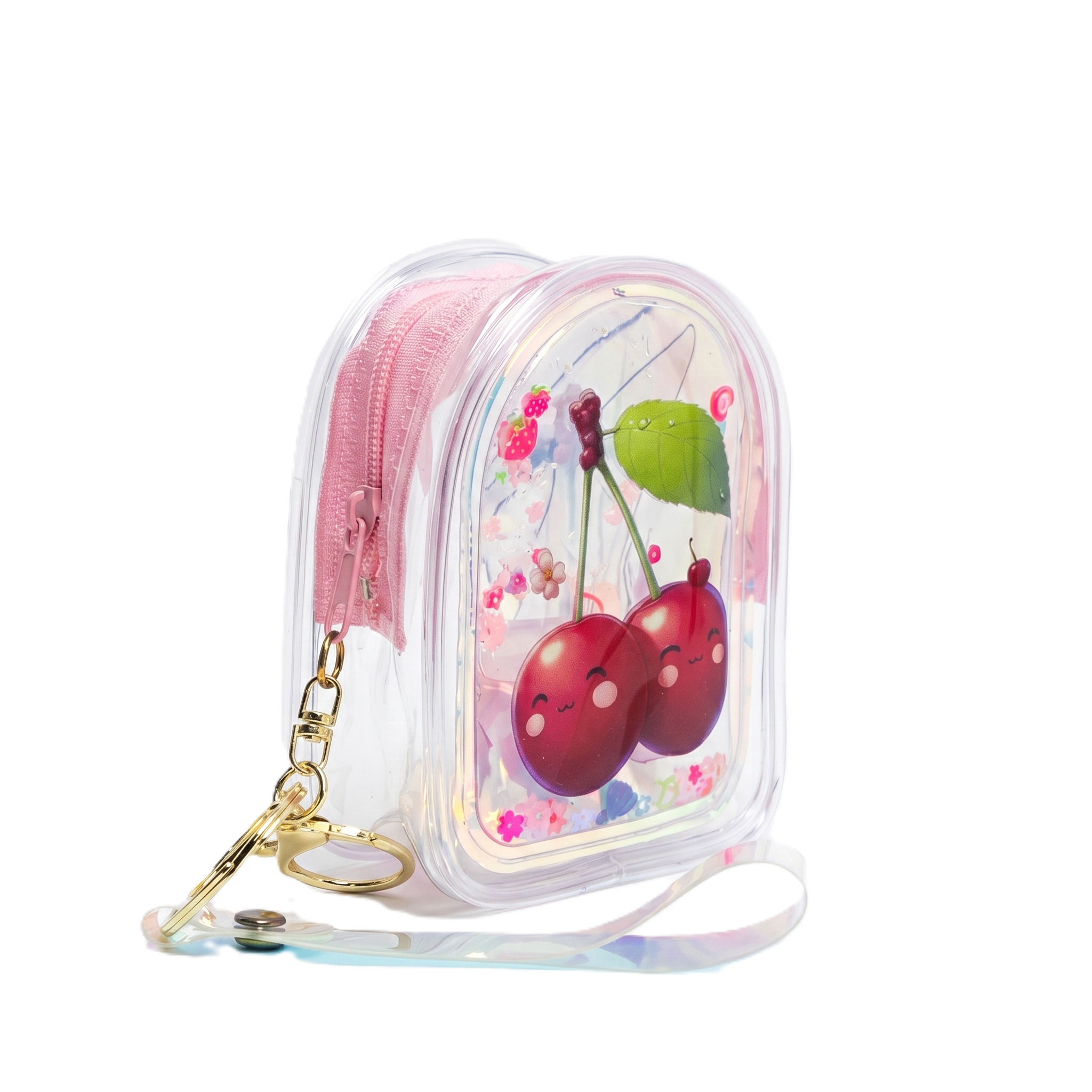 Holographic "Sweet Cherries" Shimmer Coin Pouch | Backpack Style