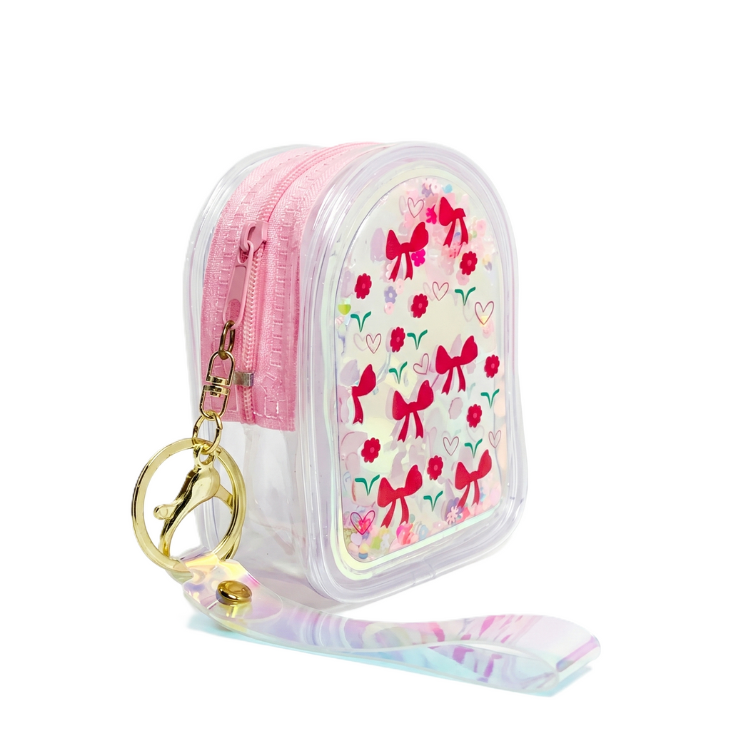 Holographic "Ribbons & Hearts" Shimmer Coin Pouch | Backpack Style