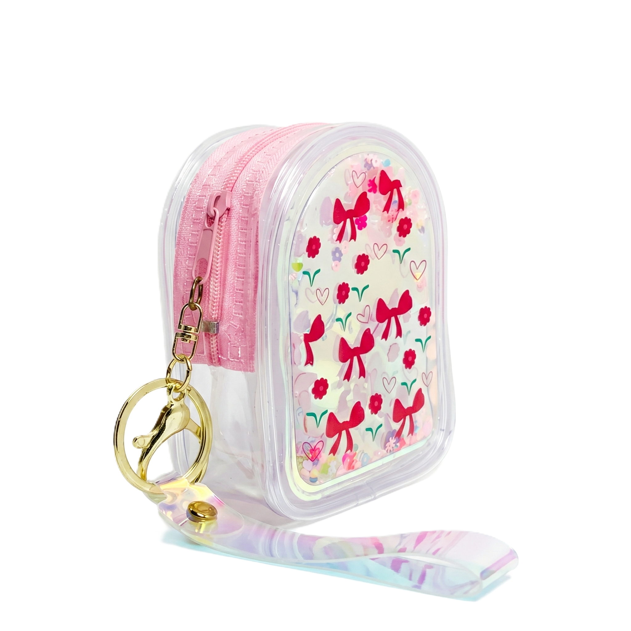 Holographic "Ribbons & Hearts" Shimmer Coin Pouch | Backpack Style