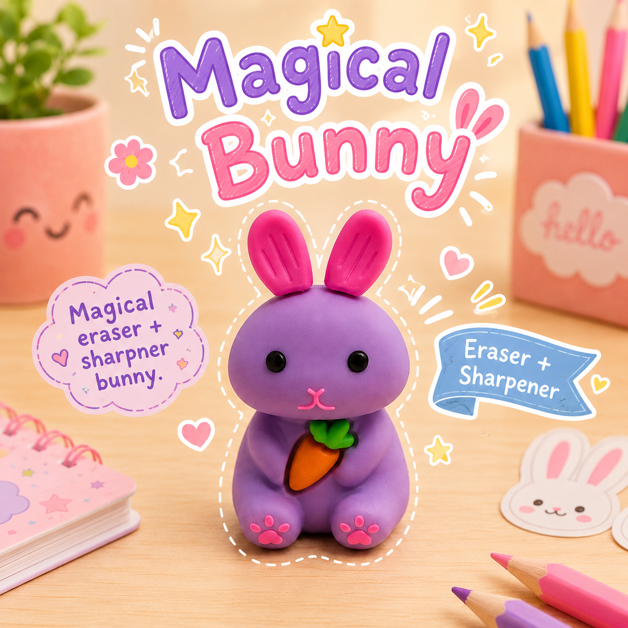 Magical Bunny Purple 2-in-1 Eraser & Pencil Sharpener
