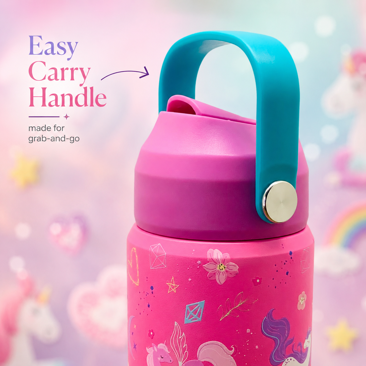 600ml Magical Unicorn Stainless Steel Insulated Bottle for Kids – Pink