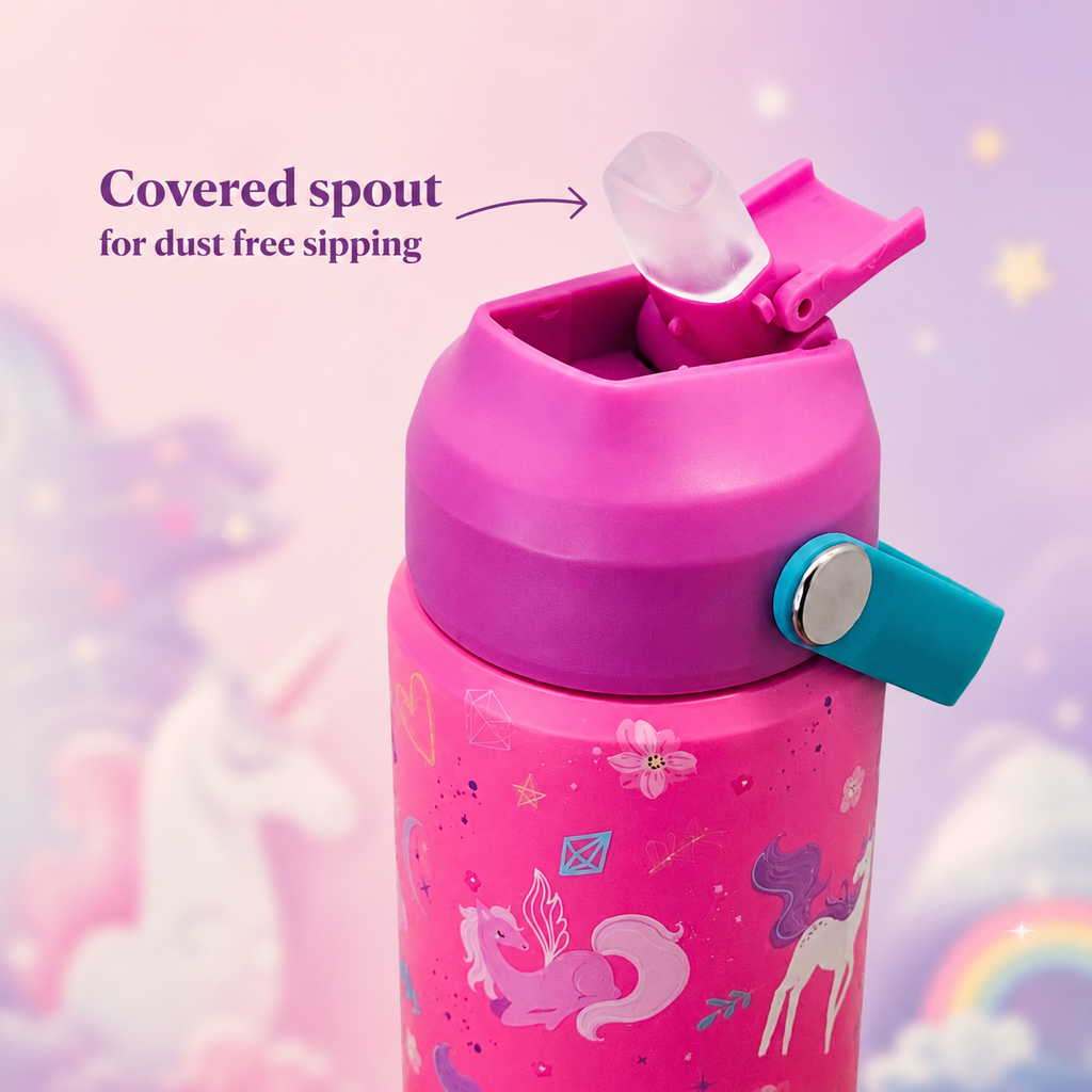 600ml Magical Unicorn Stainless Steel Insulated Bottle for Kids – Pink