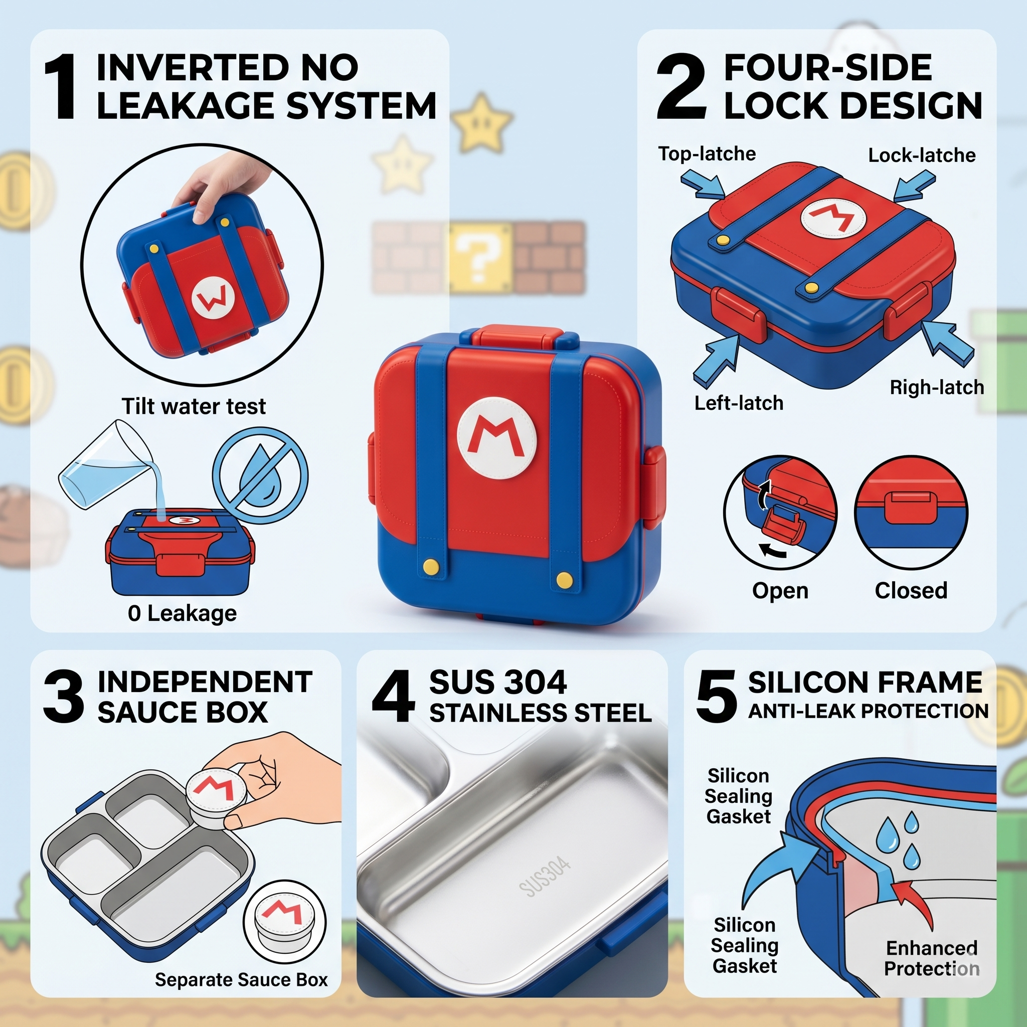 "Super Mario Edition" 750ml Premium SUS 304 Stainless Steel Bento Box