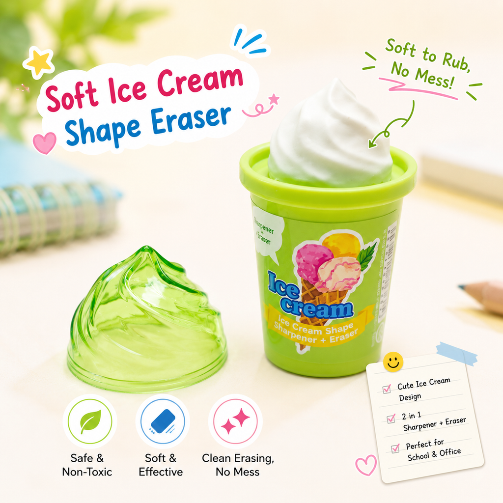 Matcha Green 2-in-1 Ice Cream Cup Eraser & Sharpener