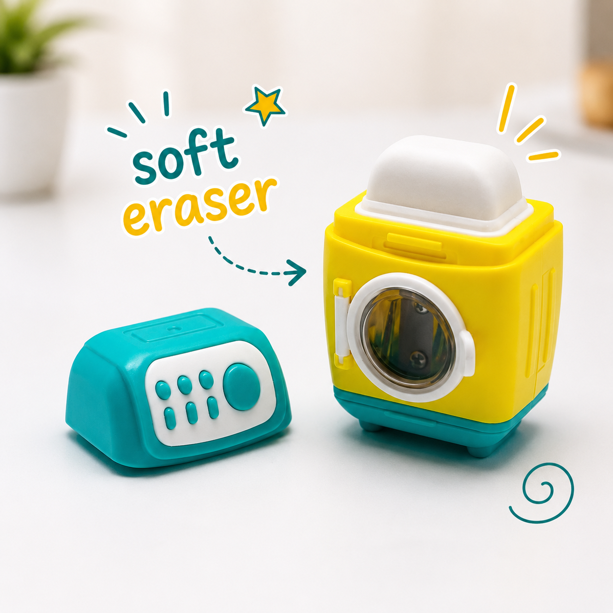 Washing Machine Teal 2-in-1 Eraser & Sharpener