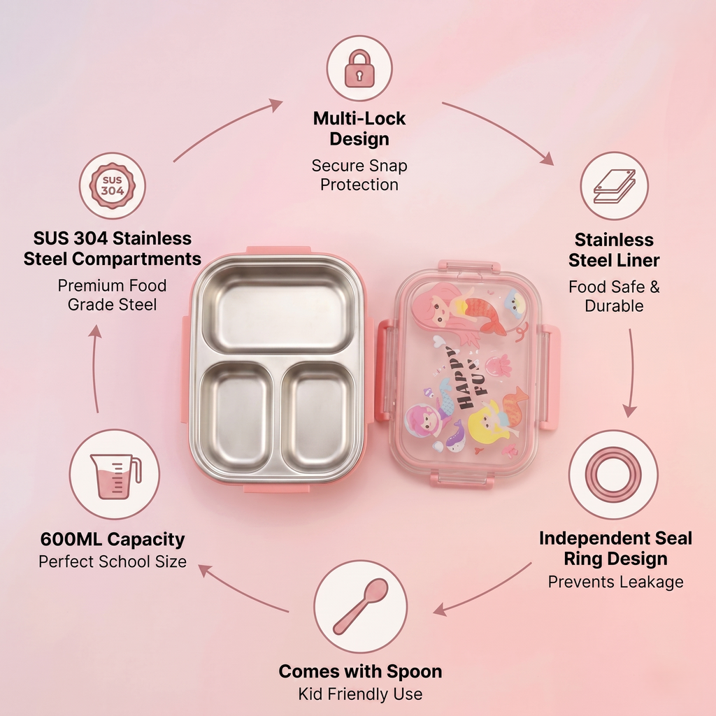Magical Mermaid 600ml Premium Stainless Steel Bento Box