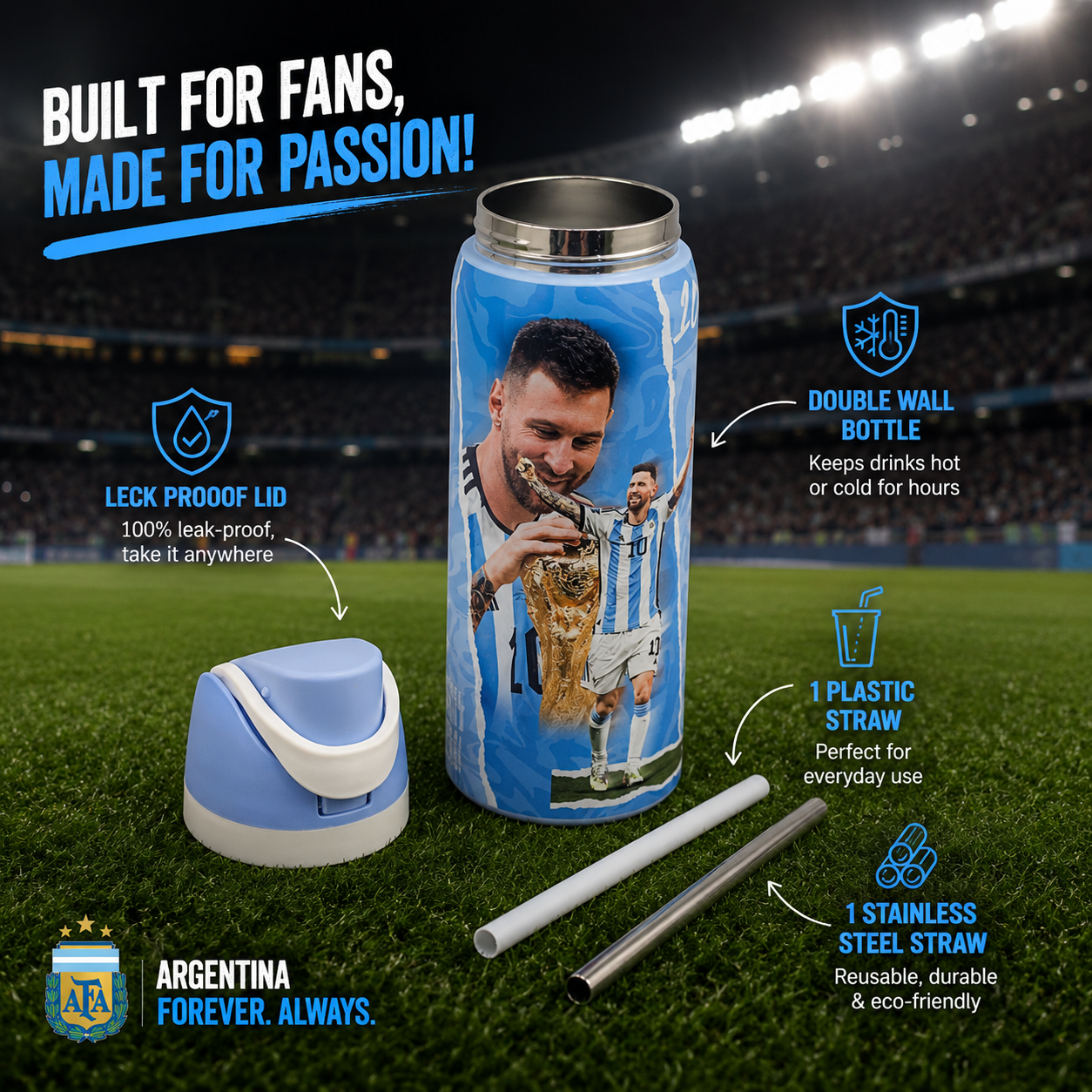 Messi Argentina 1000ml Insulated Bottle