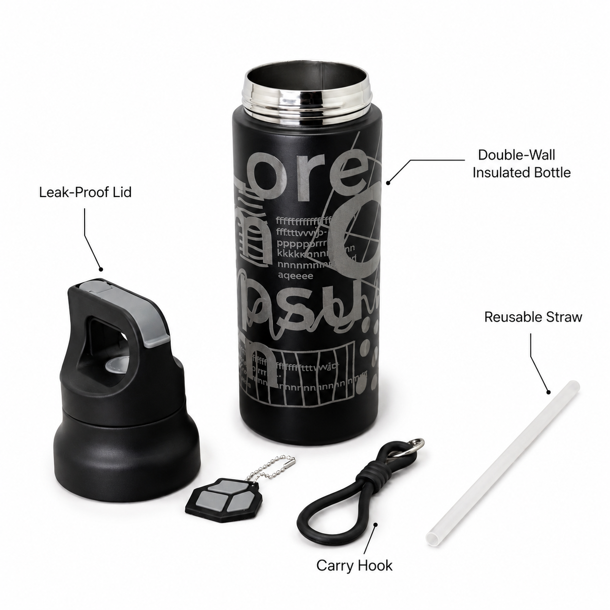 Midnight Black 620ml 2-in-1 Insulated Bottle