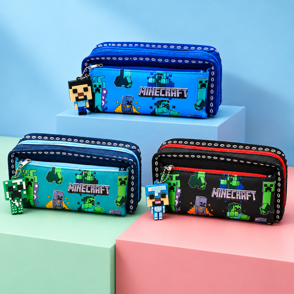 Minecraft 2-Compartment Pencil Case with 3D Character Keychain