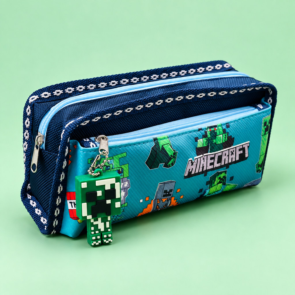 Minecraft 2-Compartment Pencil Case with 3D Character Keychain