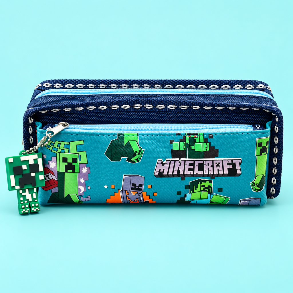 Minecraft 2-Compartment Pencil Case with 3D Character Keychain