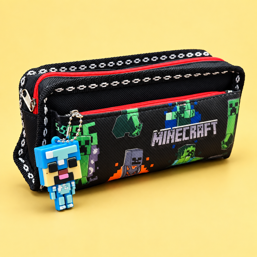 Minecraft 2-Compartment Pencil Case with 3D Character Keychain