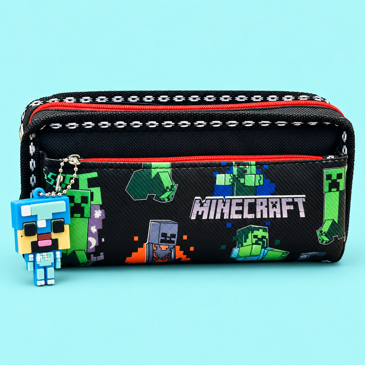 Minecraft 2-Compartment Pencil Case with 3D Character Keychain