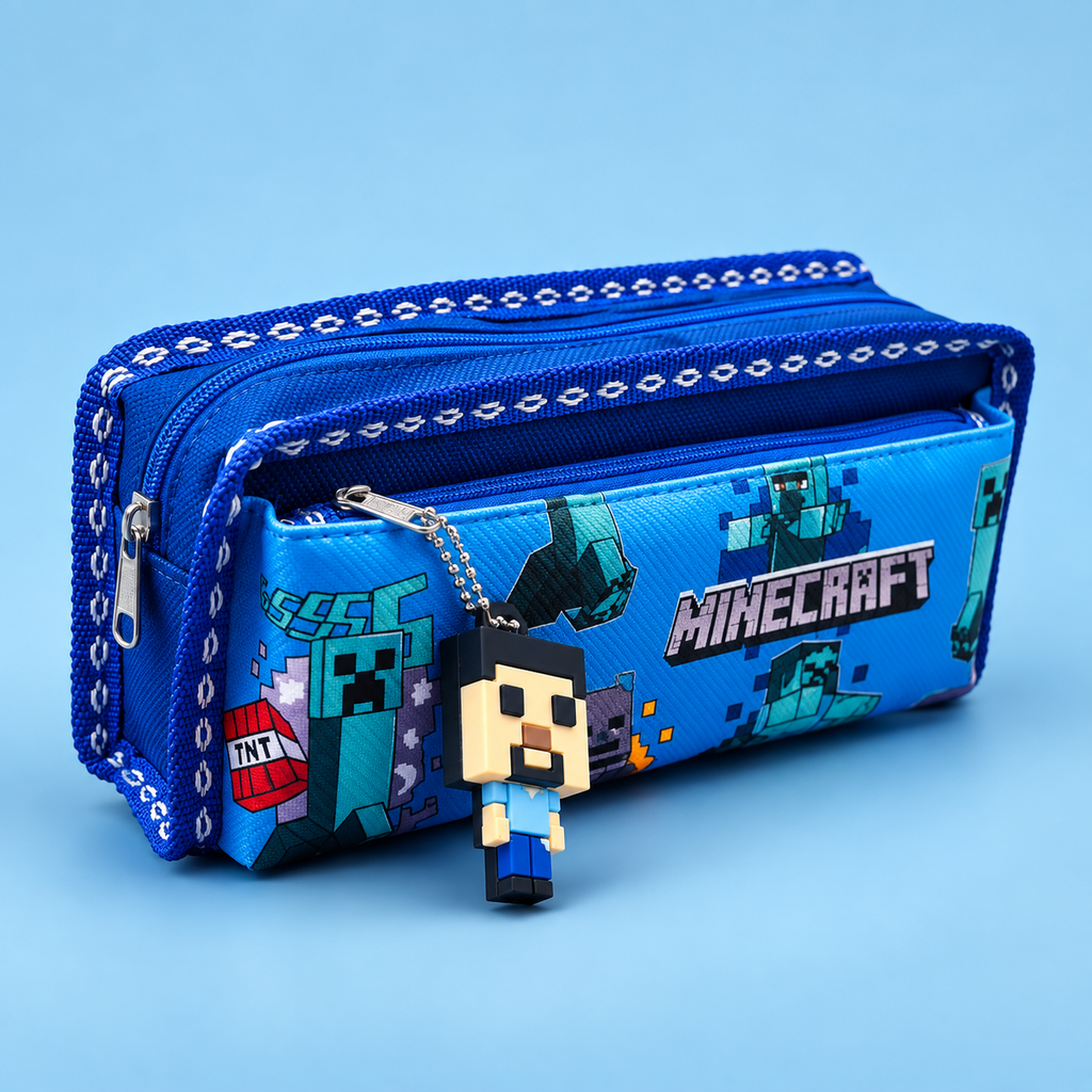 Minecraft 2-Compartment Pencil Case with 3D Character Keychain