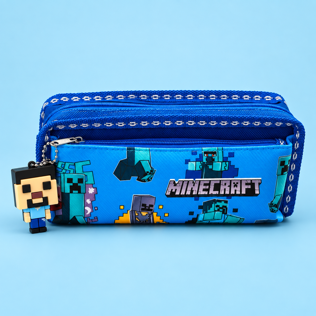 Minecraft 2-Compartment Pencil Case with 3D Character Keychain