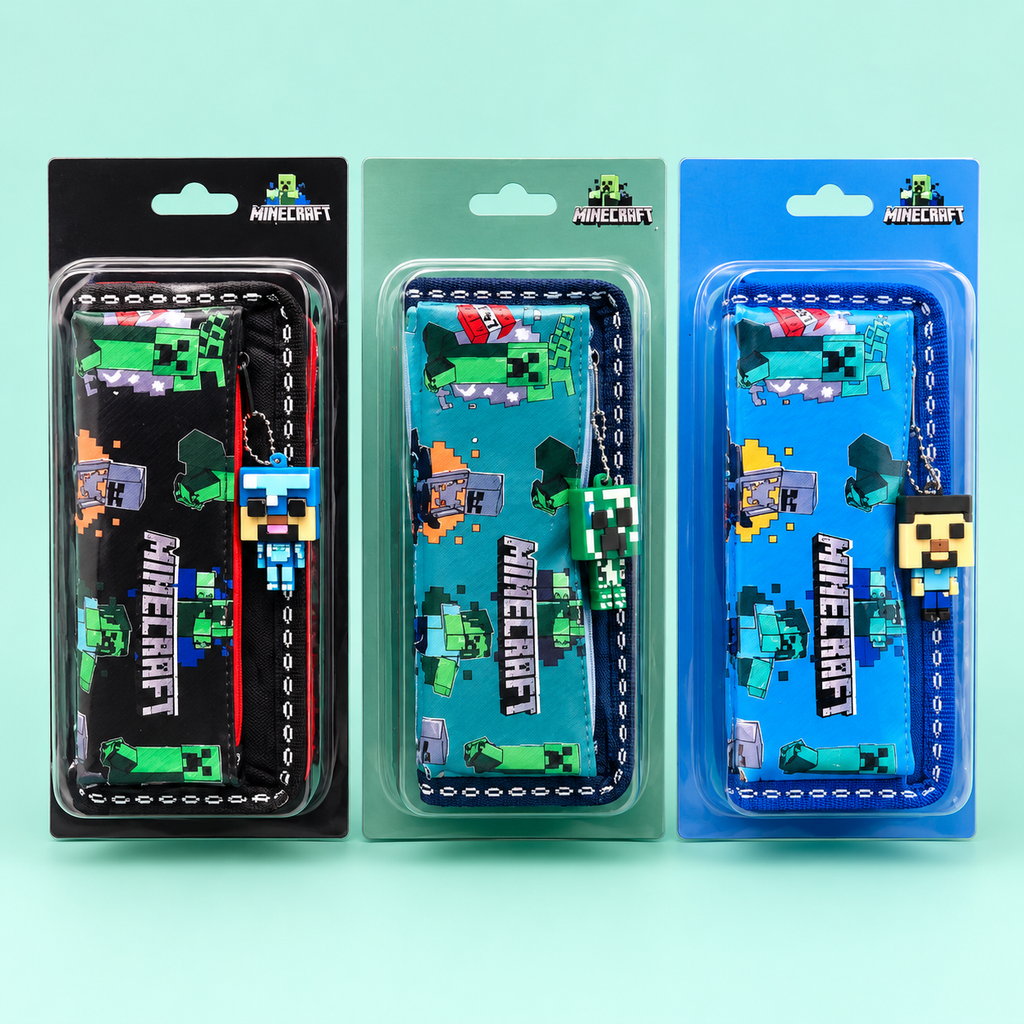 Minecraft 2-Compartment Pencil Case with 3D Character Keychain