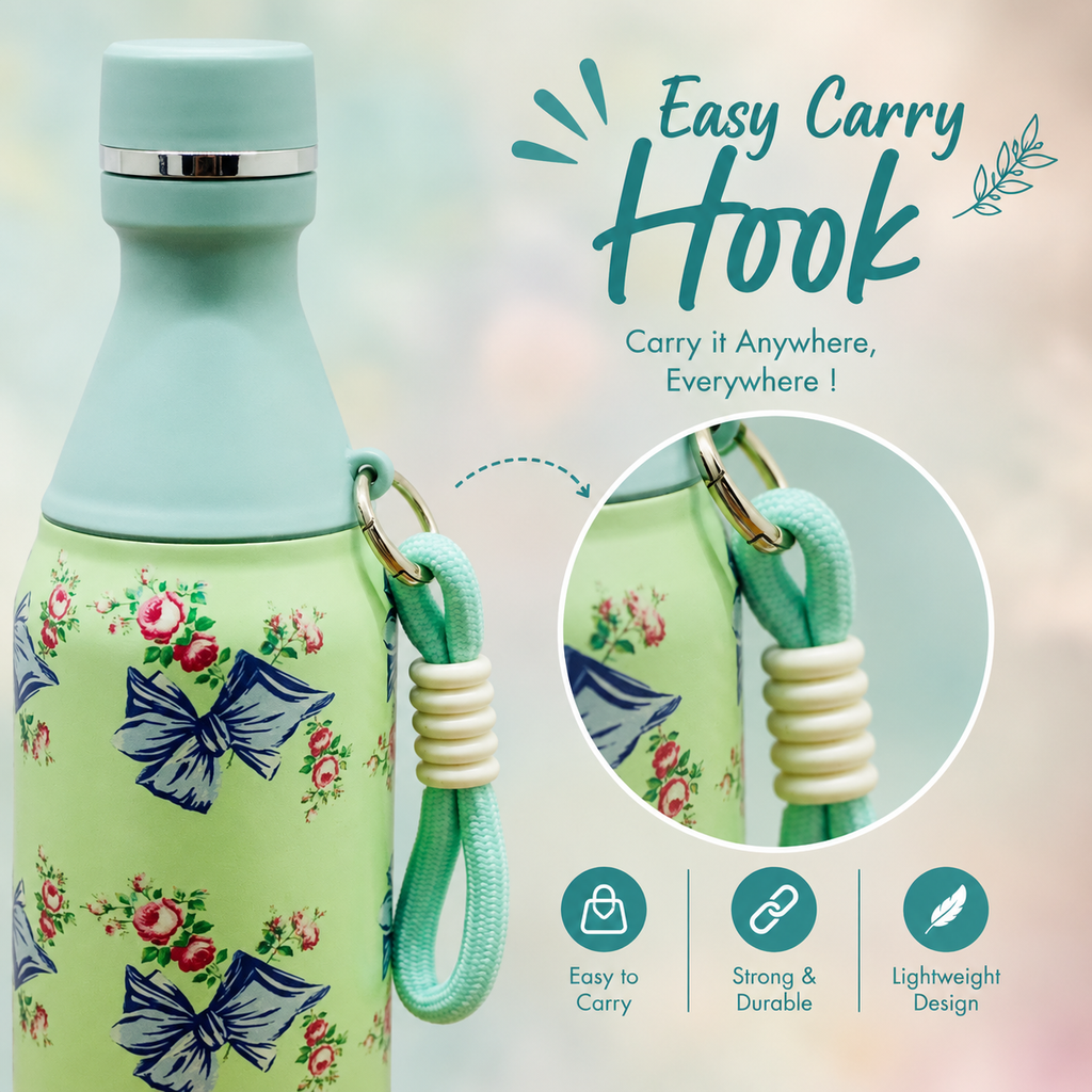 18oz Floral Insulated Water Bottle – Mint Green