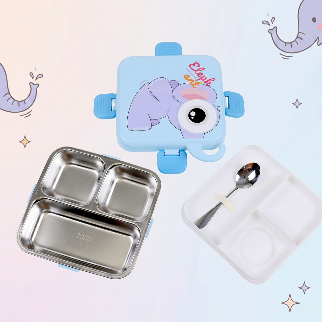 Elephant-Blue Giant 1120ml Double Layer Stainless Steel Bento Box