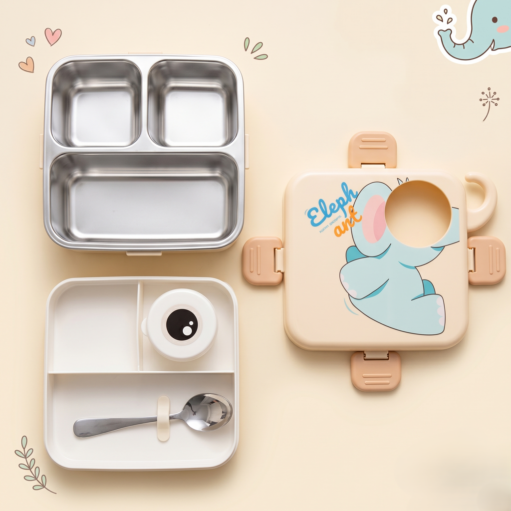 Elephant-Cream Giant 1120ml Double Layer Stainless Steel Bento Box