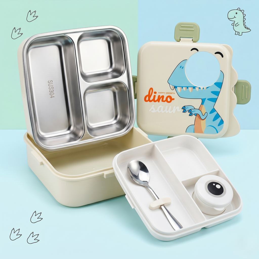 Dino-Green Giant 1120ml Double Layer Stainless Steel Bento Box