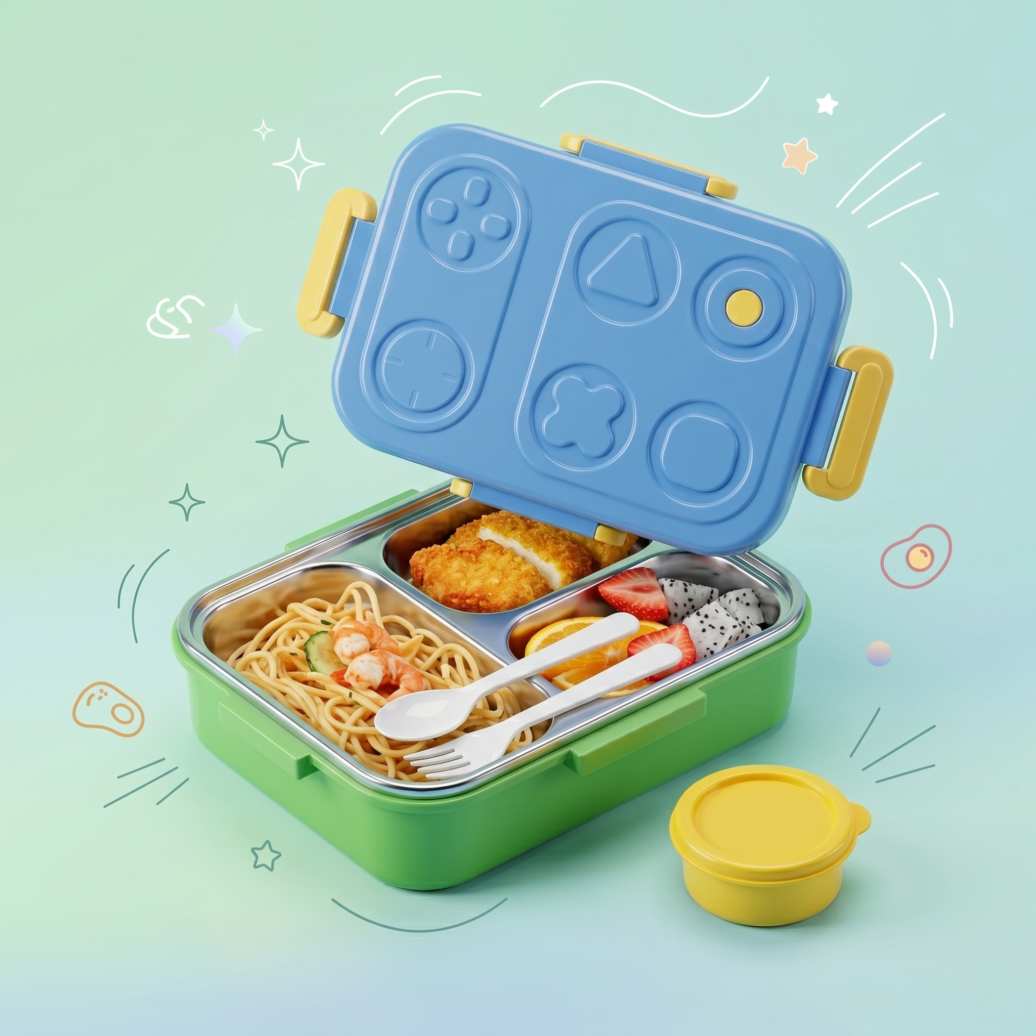 Blue & Green "Retro Gamer" 750ml Premium Kids Bento Box