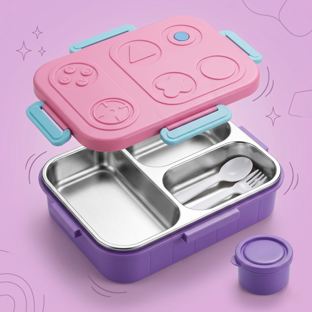 Pink & Purple "Retro Gamer" 750ml Premium Kids Bento Box