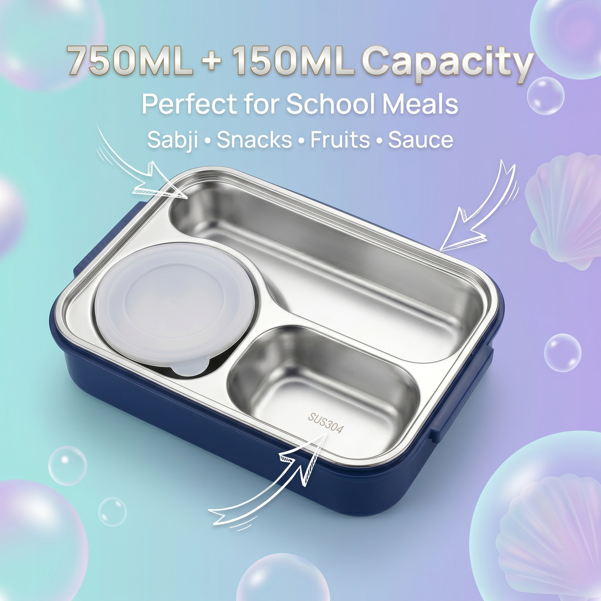 "Mermaid Secret" 750ml Premium SUS 304 Stainless Steel Bento Box