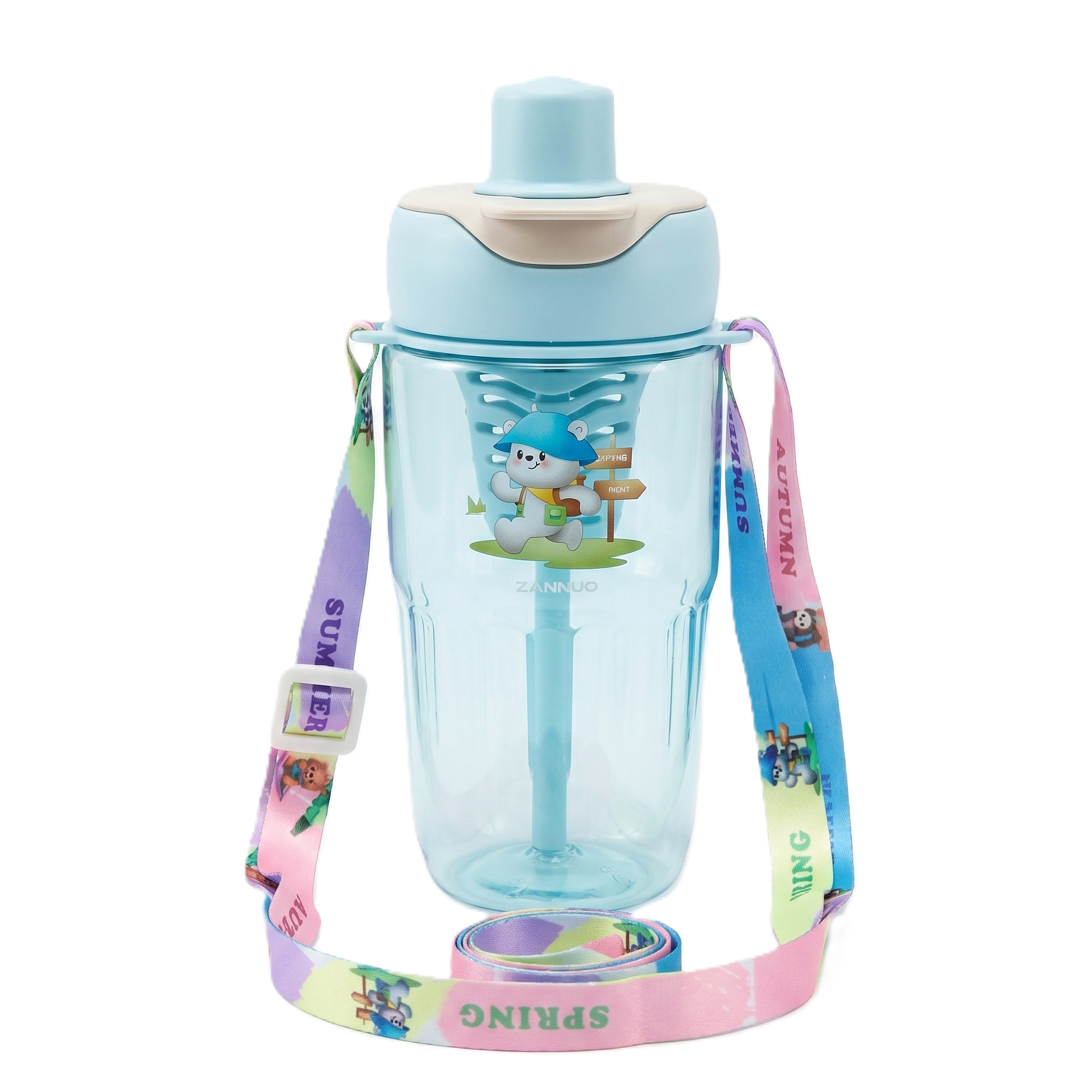 2-in-1 Dual-Lid "Mountain Hiker" Bear Water Bottle | Blue