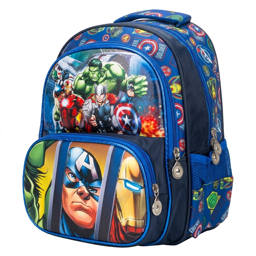 13" Superhero Multi-Compartment Junior Backpack | Ergonomic 3-Pocket School Bag for Kids
