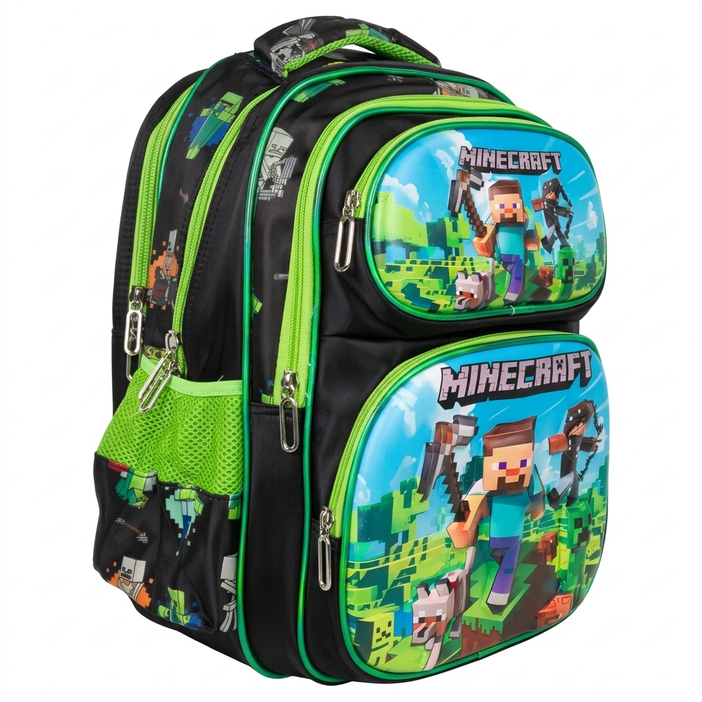 16" Minecraft 3D Large School Backpack | Ergonomic Multi-Pocket Gaming Bag for Kids