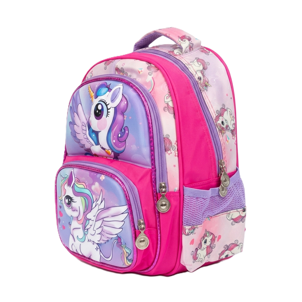 13" Magical Unicorn 3-Compartment Junior Backpack | Ergonomic Pink & Purple School Bag for Kids