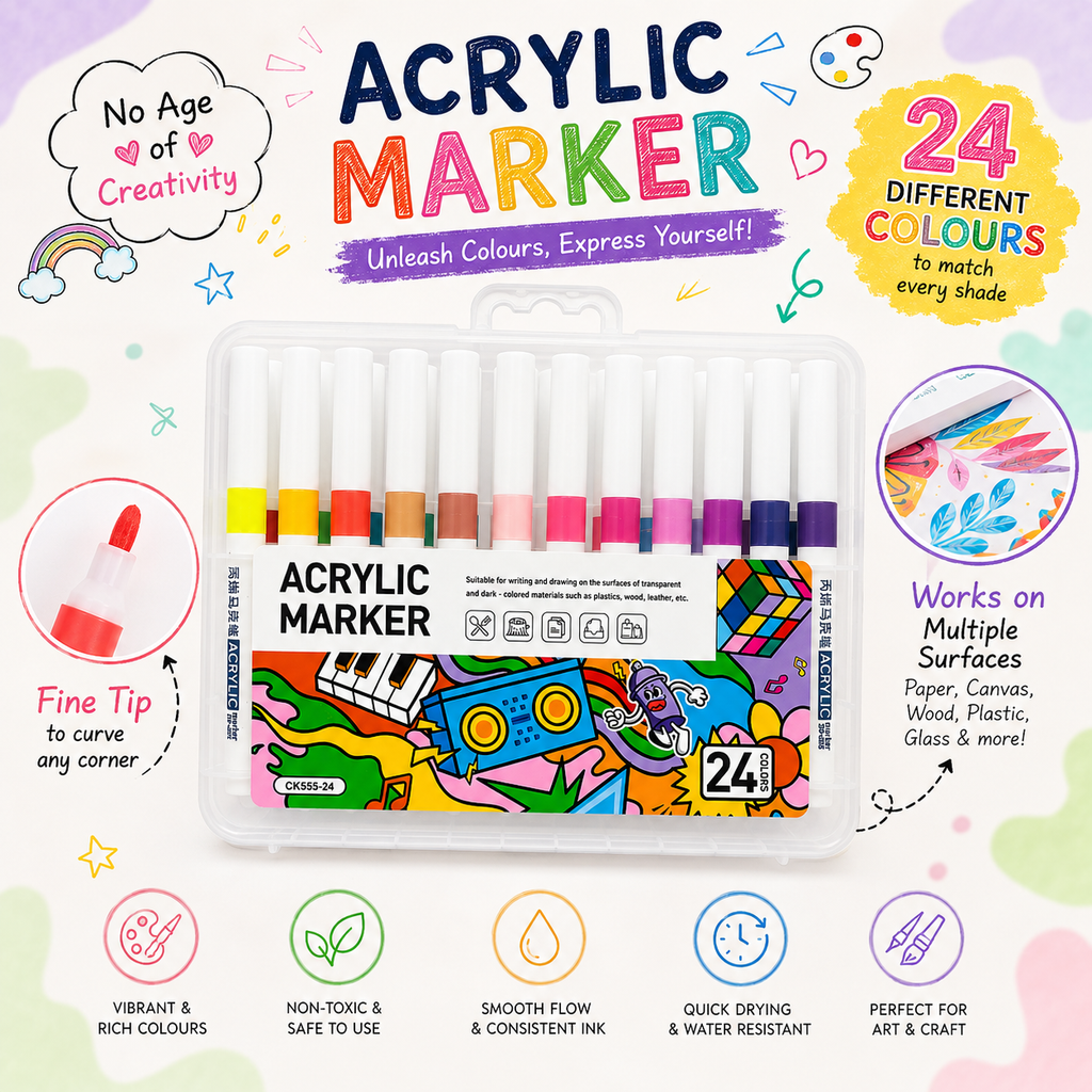 Professional 24-Color Fine Tip Acrylic Paint Pens