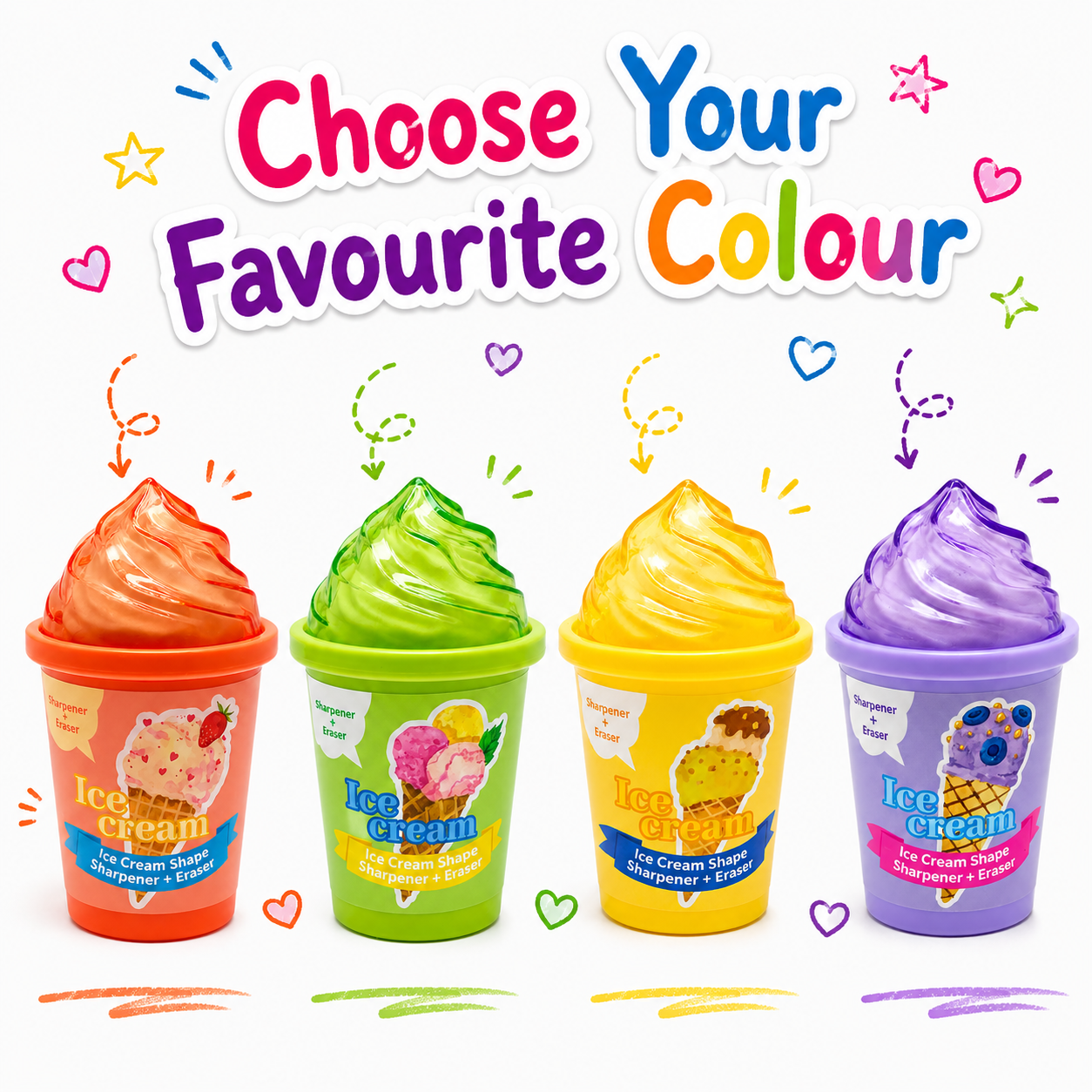 Strawberry Orange 2-in-1 Ice Cream Cup Eraser & Sharpener
