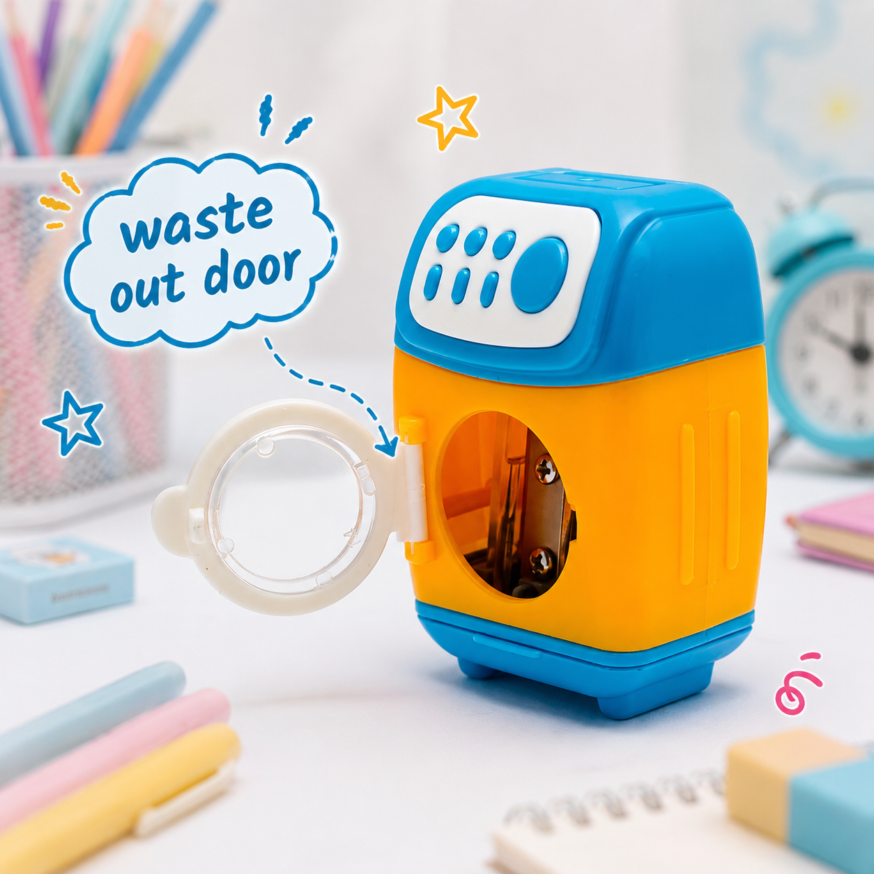 Washing Machine Orange 2-in-1 Eraser & Sharpener