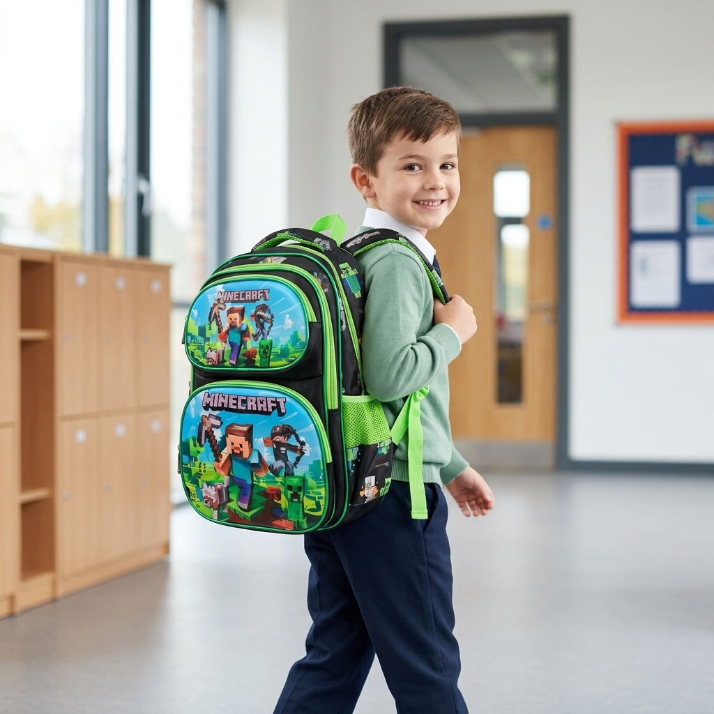 16" Minecraft 3D Large School Backpack | Ergonomic Multi-Pocket Gaming Bag for Kids