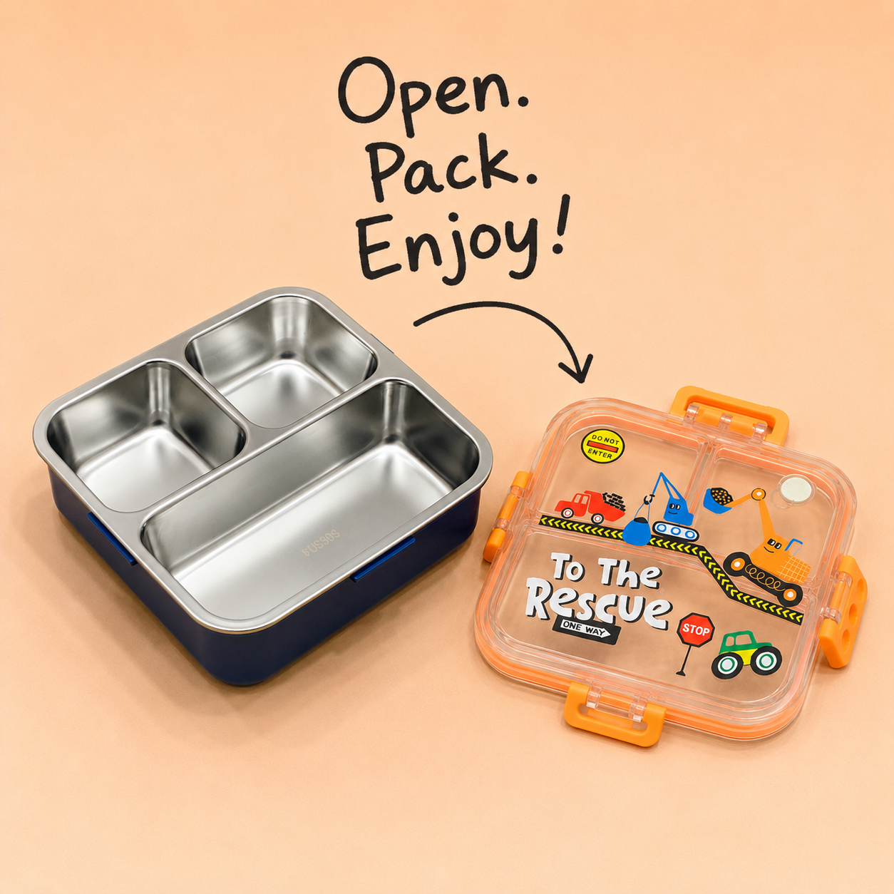Premium 750mL Stainless Steel Kids Bento Box (Construction)